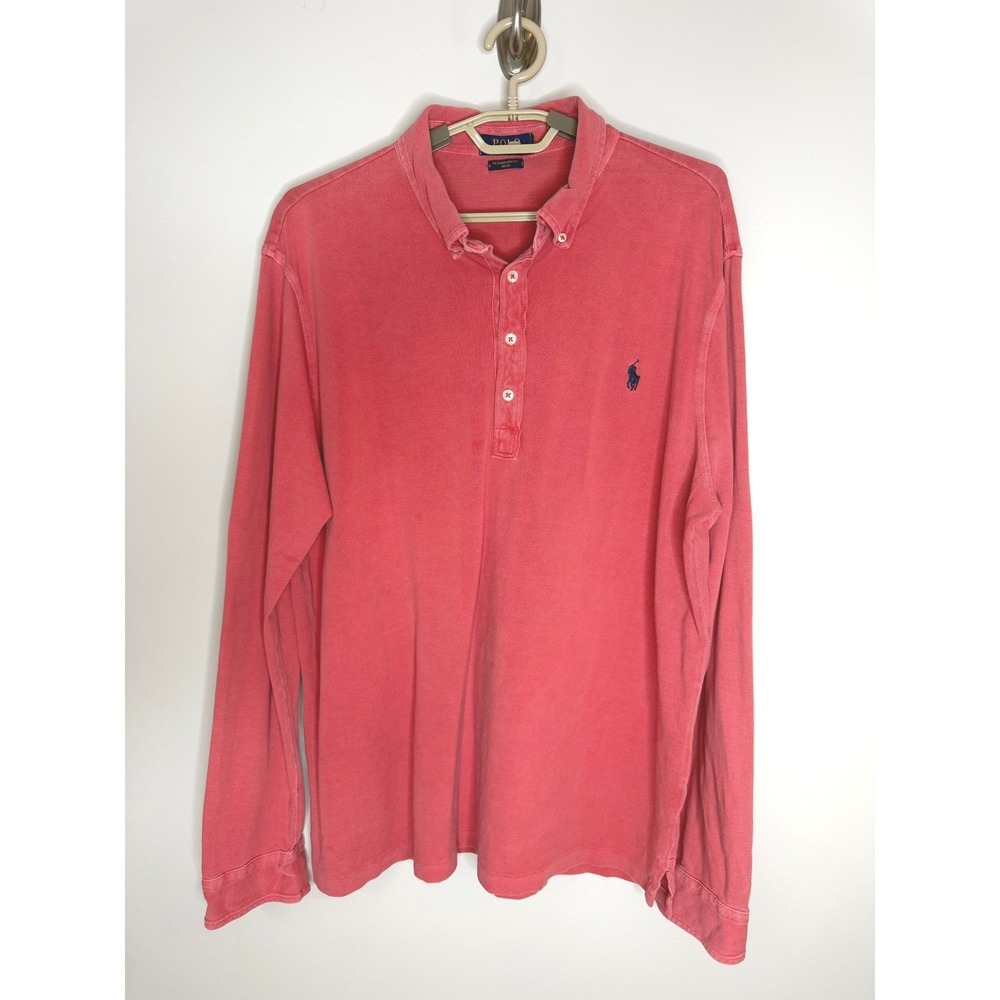 Polo Ralph Lauren Featherweight Long Sleeve Polo Coral Coastal Old MoneyXL - Picture 2 of 8